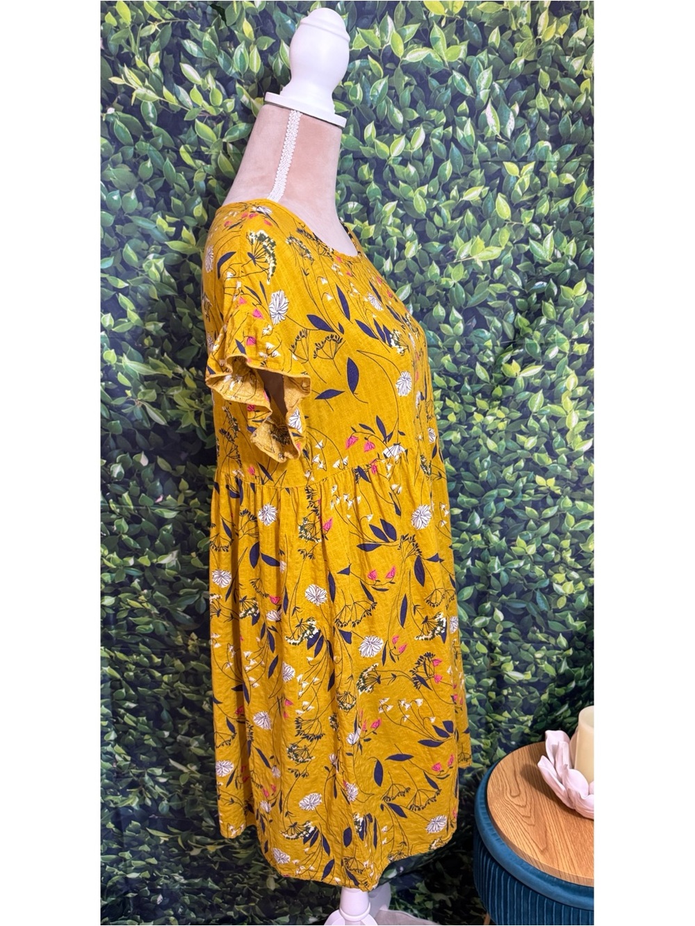 Emery Rose Yellow Floral Ruffle Short Sleeve Babydoll Dress Womens Size Medium - Picture 7 of 13